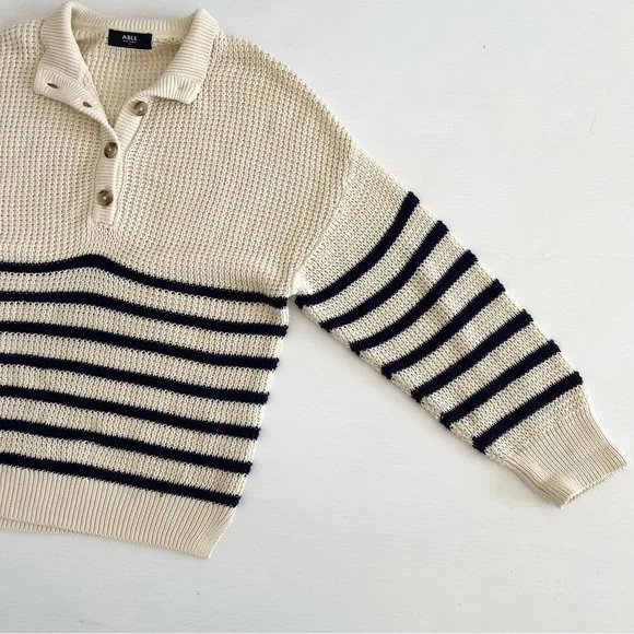 ABLE x Jess Ann Kirby Marin 100% Organic Cotton Striped Button Knit Sweater - Picture 7 of 14